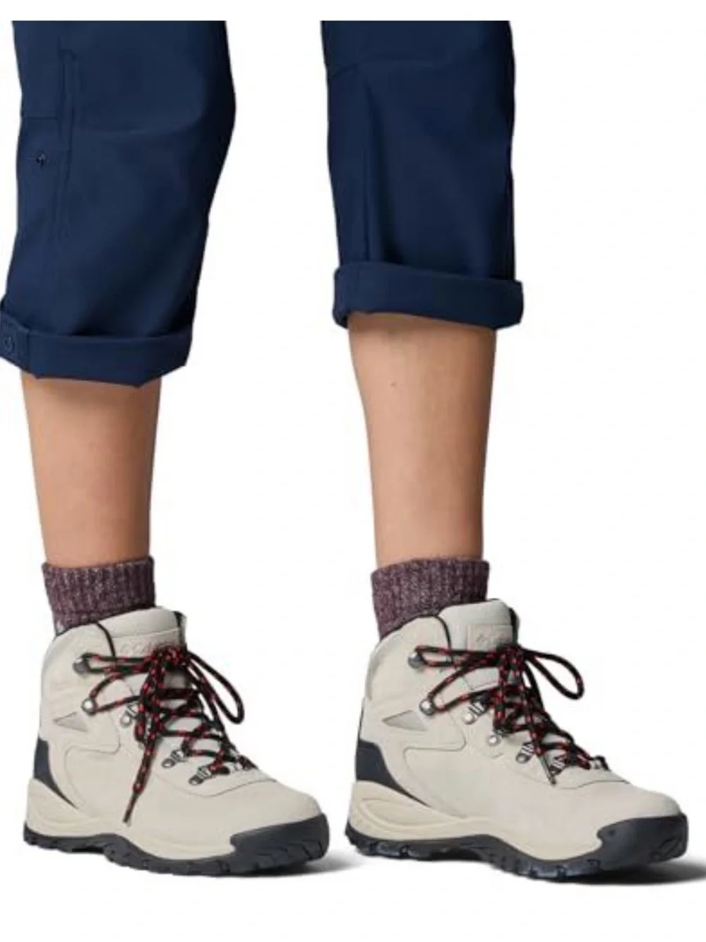 Columbia 8.5 Newton Ridge Plus Waterproof Cloud Grey Black Hiking Boot Red Laces